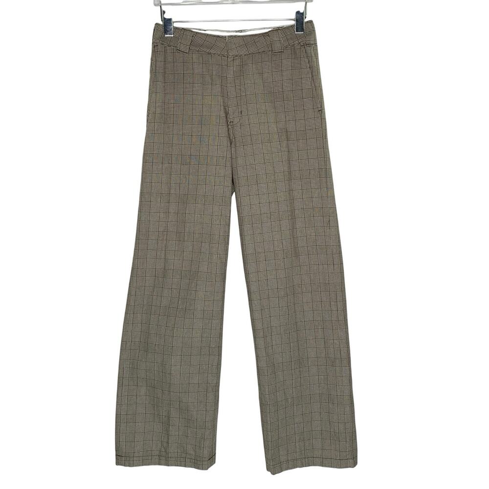 Dickies Womens Bakerhill Pant Trouser 4R Wide Leg Brown Tartan Plaid